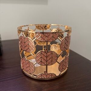Bath and Body Works BBW Gold and Pink Leaf Pumpkin Candle Holder